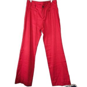 CAbi Valentine's Trouser Slacks Wide Leg Linen Blend Cranberry Red Size 12 5503L